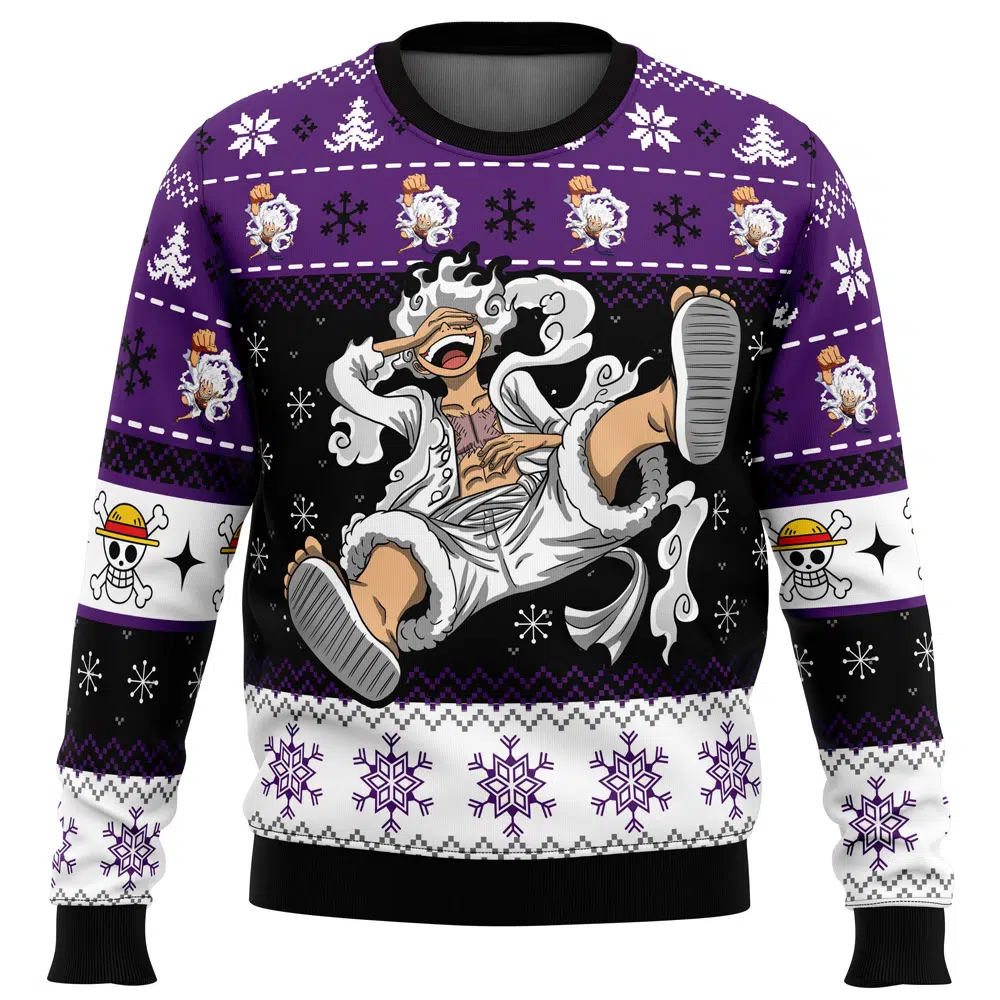 Luffy Gear 5 Sun God Nika Christmas One Piece Ugly Christmas Sweater Perfect And Unique Gifts For Adults Kids On Christmas